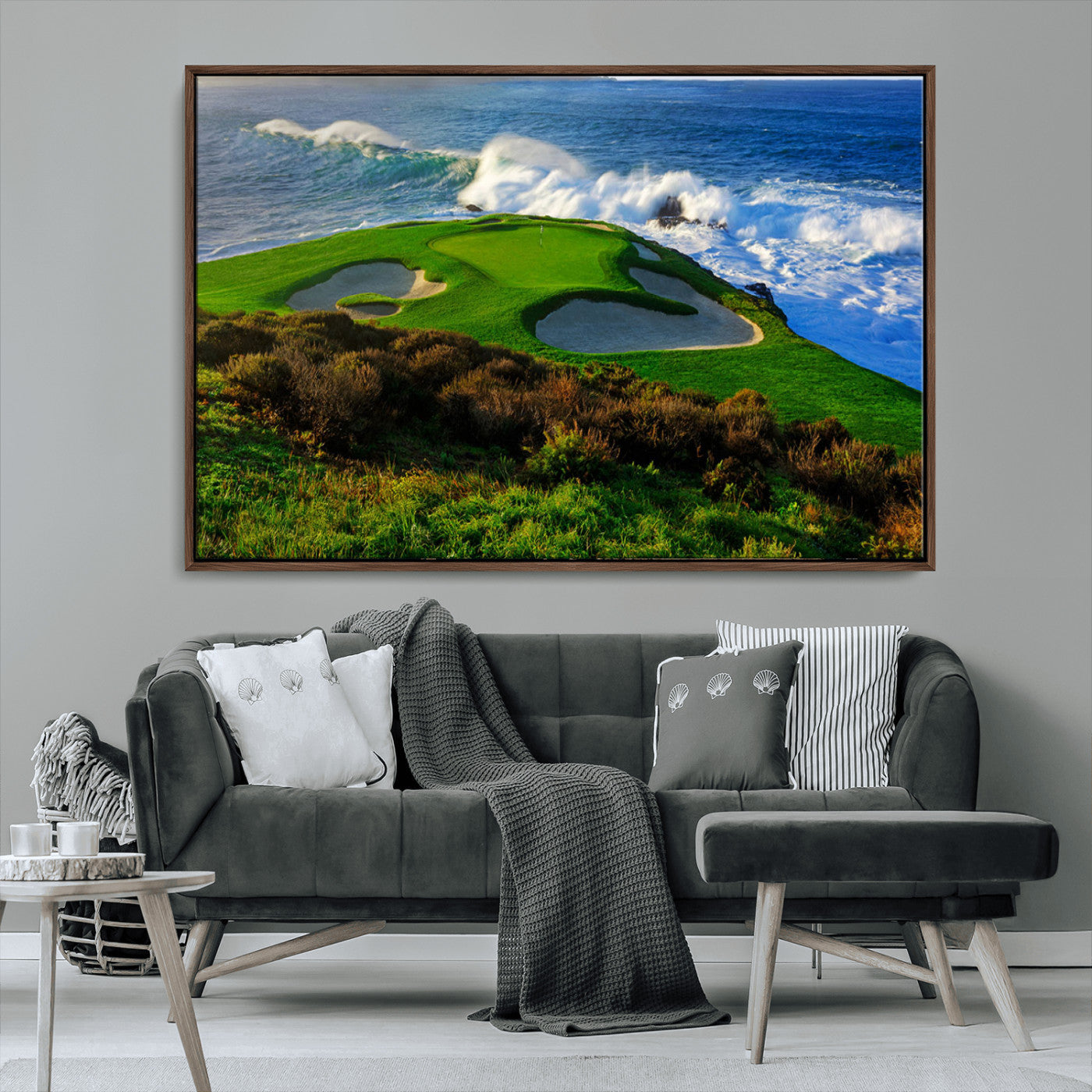 MGV-FC-36X24 - Ocean Cliffside Golf Course Green Waves Surf Sand Bunker Scenic Coastal Landscape Nature Wall Art