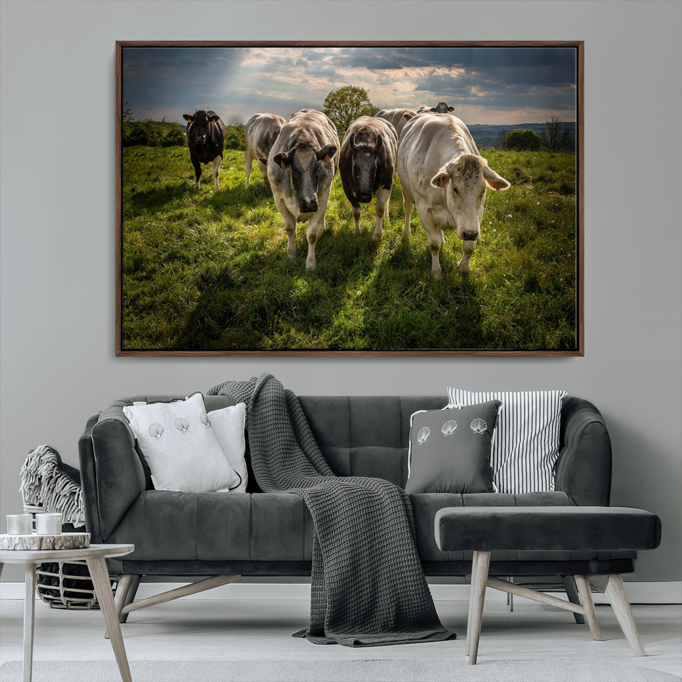 67277447-MGV-CV-36X24-Grazing Cattle Herd Pasture Green Field Livestock Natural Farm Animals Rural Life Outdoor Wall Art Canvas Print