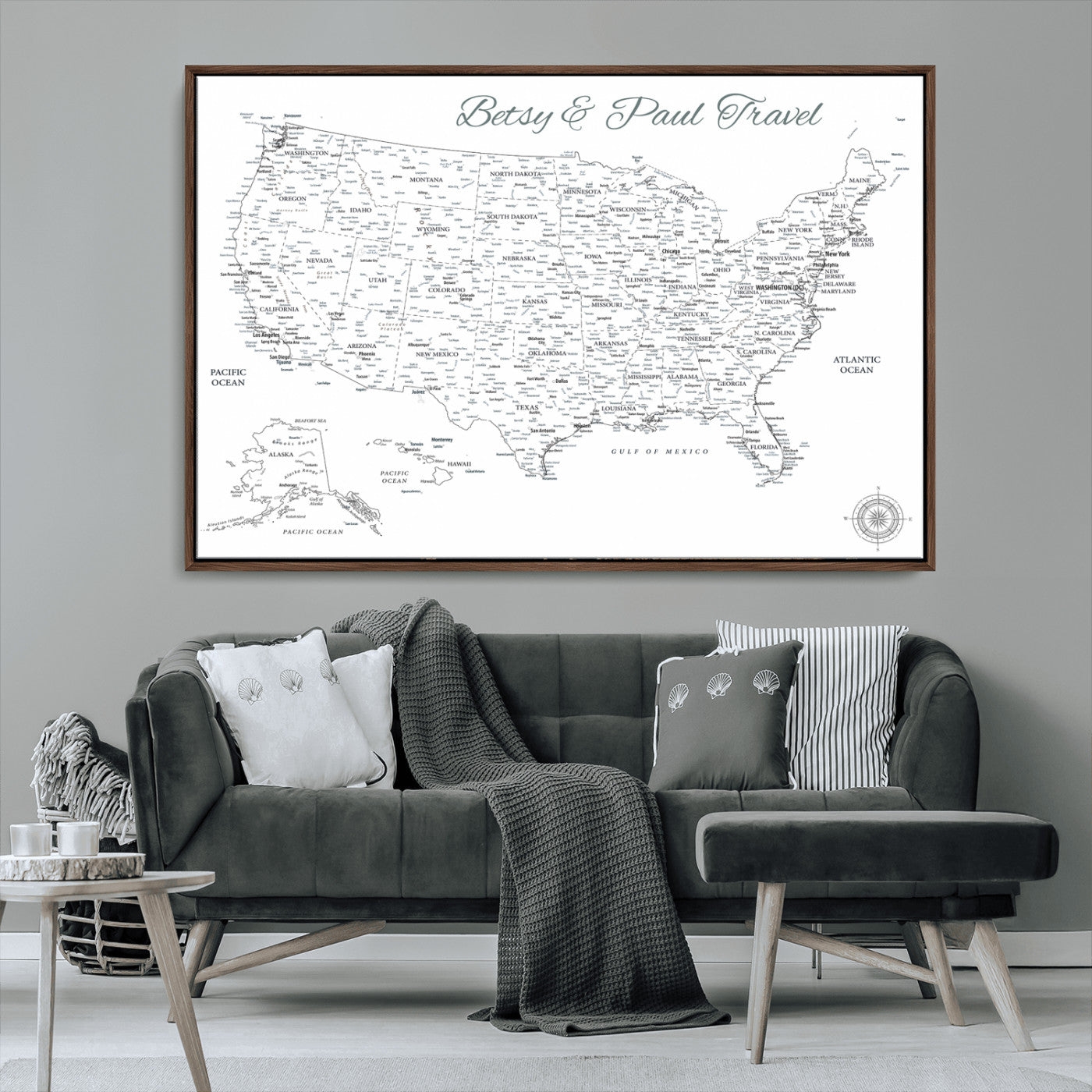 MGV-FC-36X24 - Personalized USA Map Wall Art Canvas Print – Custom Push Pin Travel American Map for Couples, Families, or Office Décor