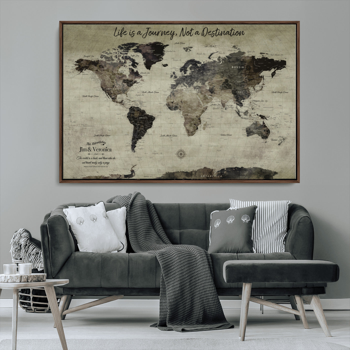 MGV-FC-36X24 - Personalized World Map Wall Art Canvas Print – Custom Push Pin Travel Map for Couples, Families, or Office Décor
