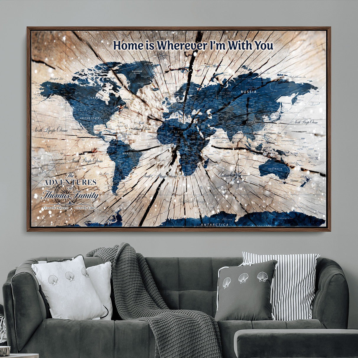 35694194-MGV-FC-36X24 - Personalized World Map Wall Art Canvas Print – Custom Push Pin Travel Map for Couples, Families, or Office Decor
