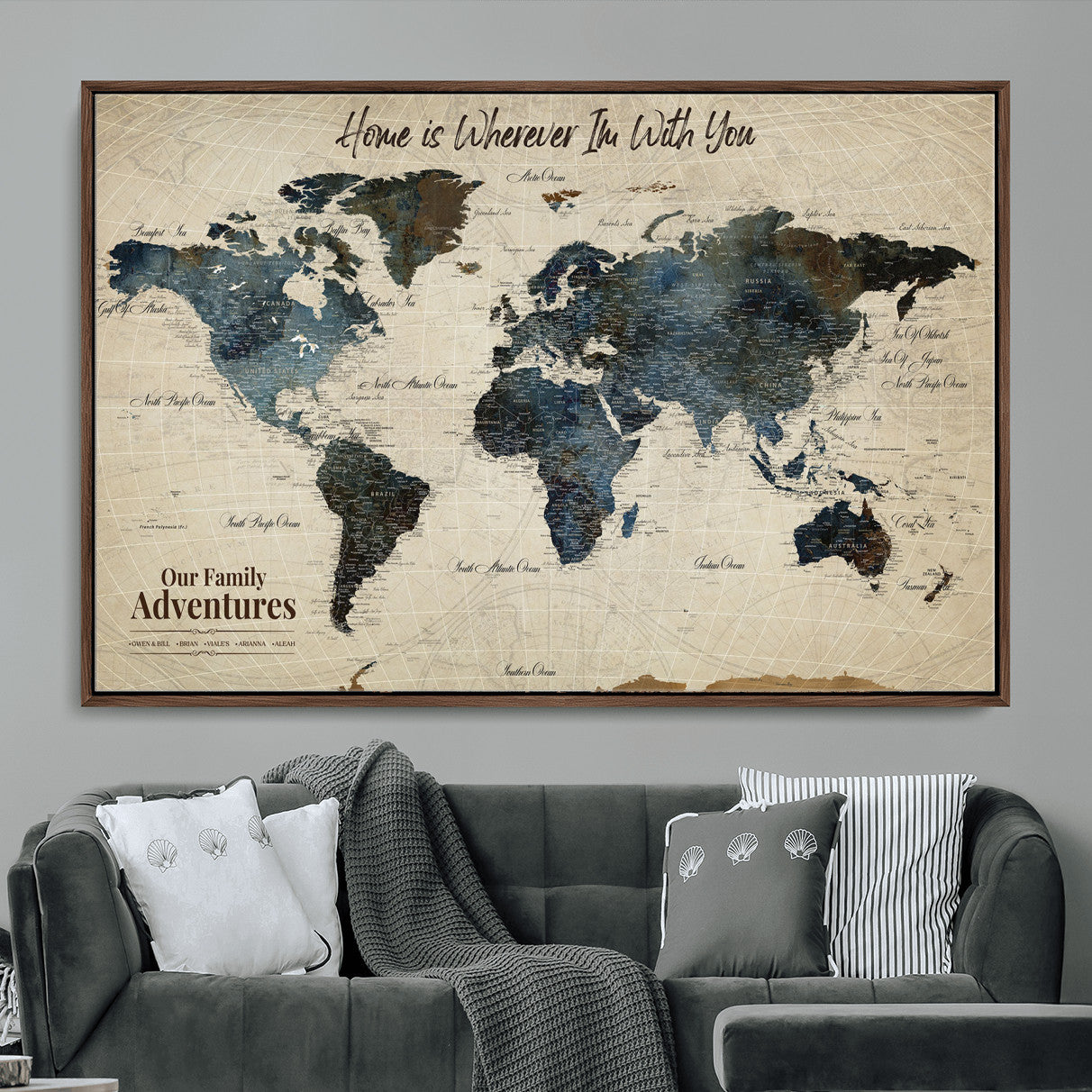 71188227-MGV-FC-36X24 - Personalized World Map Wall Art Canvas Print – Custom Push Pin Travel Map for Couples, Families, or Office Decor