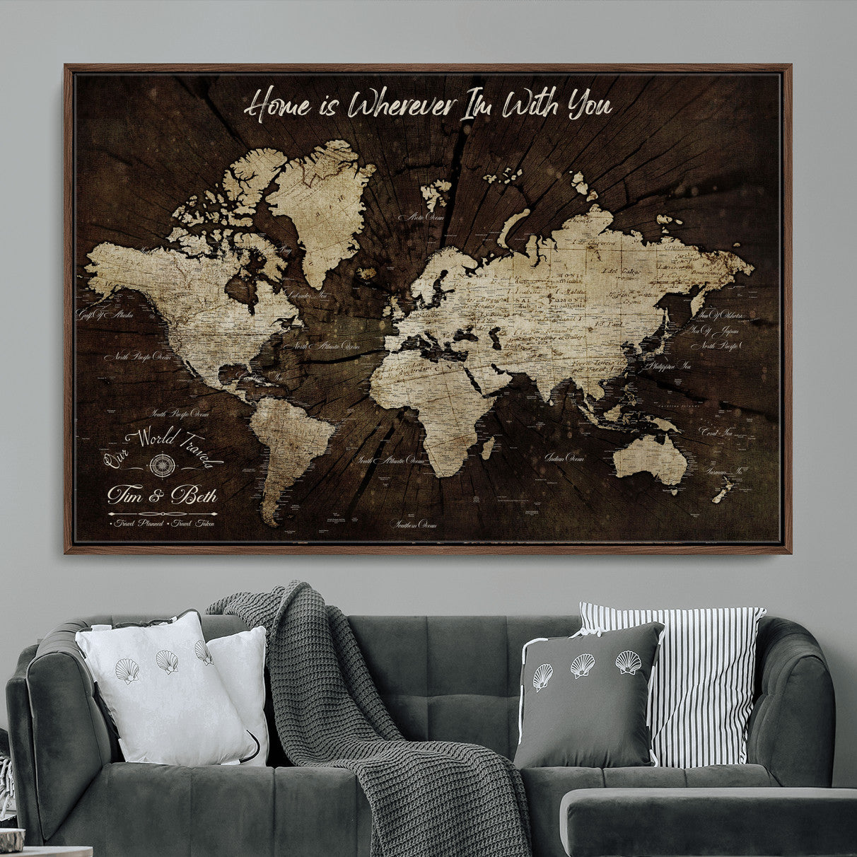 73781397-MGV-FC-36X24 - Personalized World Map Wall Art Canvas Print – Custom Push Pin Travel Map for Couples, Families, or Office Decor