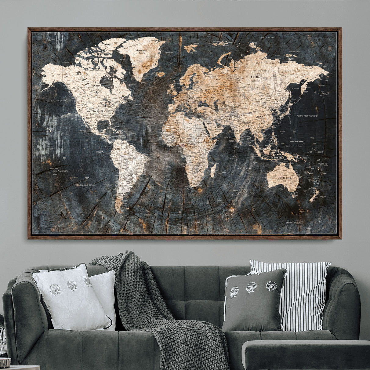 57626704-MGV-FC-36X24 - World Map Wall Art Canvas Print, Modern Decorative Framed Map Artwork Prints for Living Room, Office, Bedroom Wall Decor