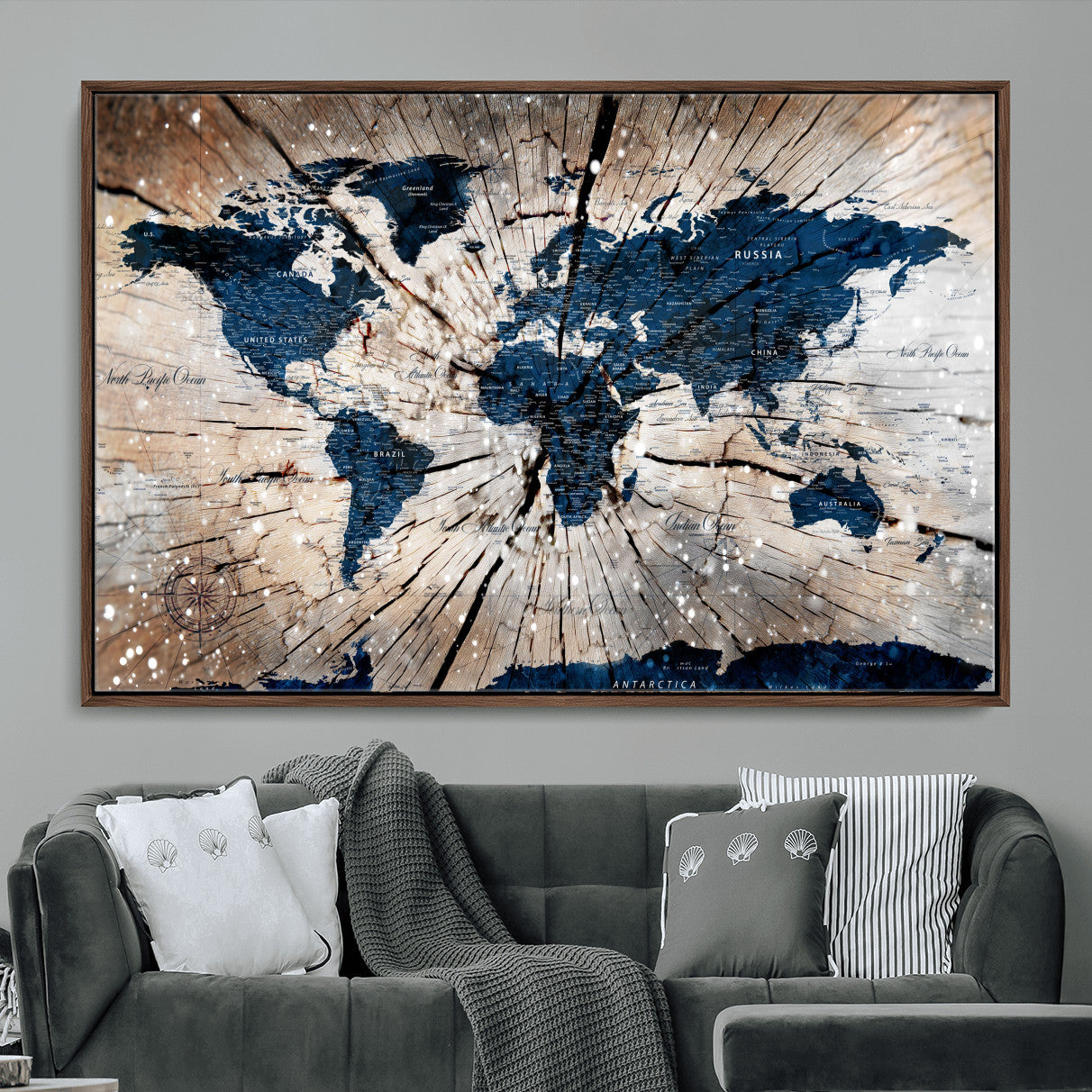 99001695-MGV-FC-36X24 - World Map Wall Art Canvas Print, Modern Decorative Framed Map Artwork Prints for Living Room, Office, Bedroom Wall Decor
