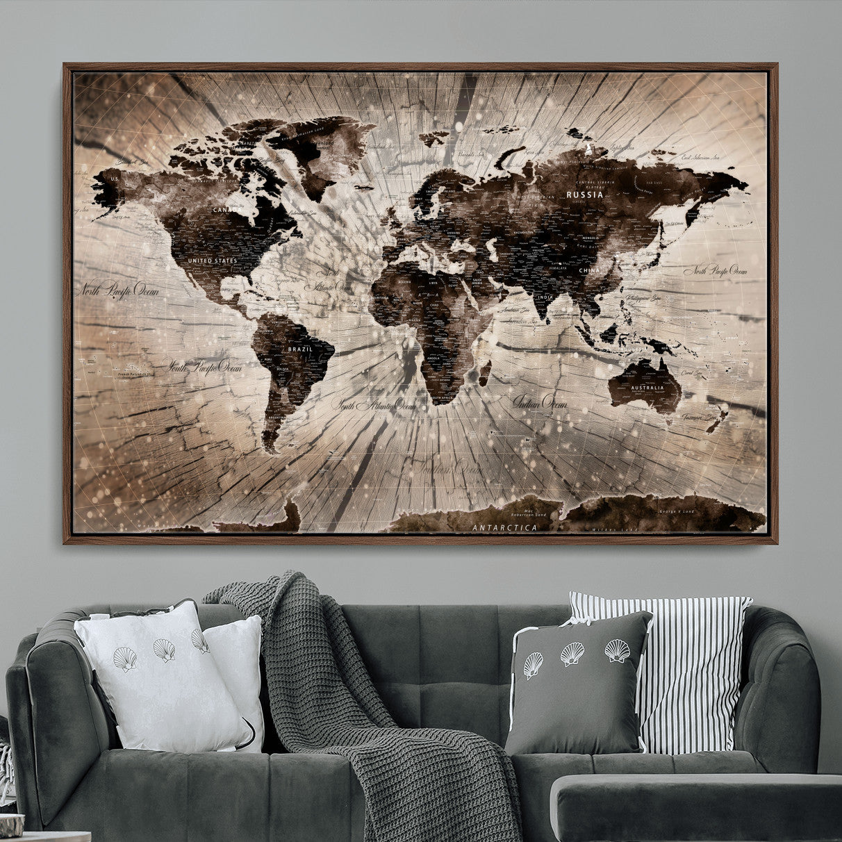 35326624-MGV-FC-36X24 - World Map Wall Art Canvas Print, Modern Decorative Framed Map Artwork Prints for Living Room, Office, Bedroom Wall Decor