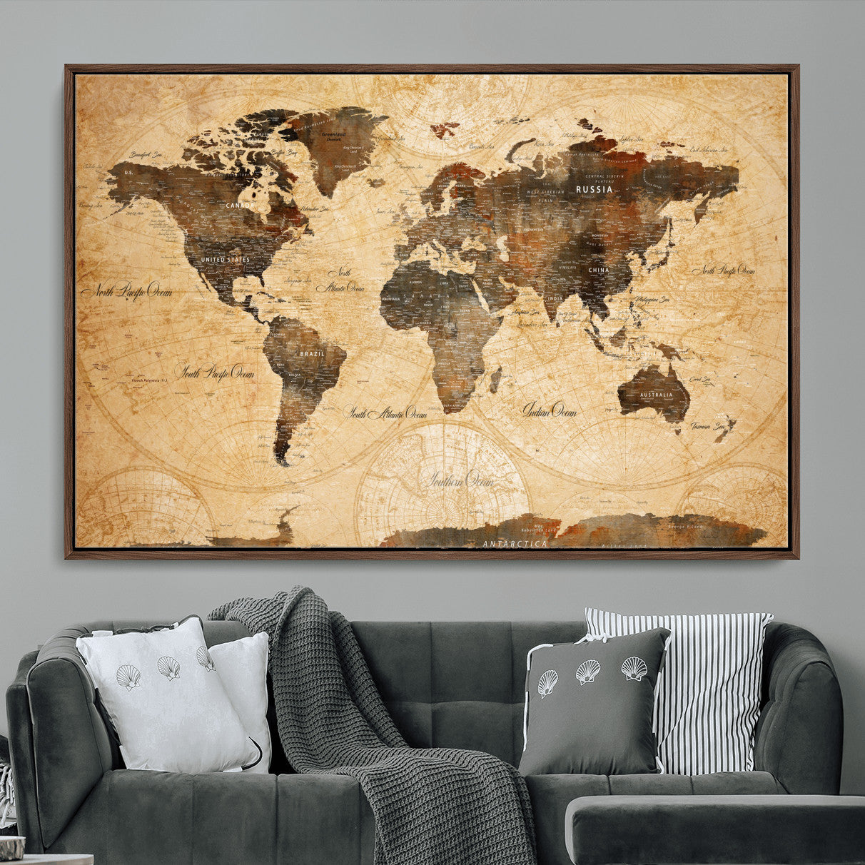14542905-MGV-FC-36X24 - World Map Wall Art Canvas Print, Modern Decorative Framed Map Artwork Prints for Living Room, Office, Bedroom Wall Decor