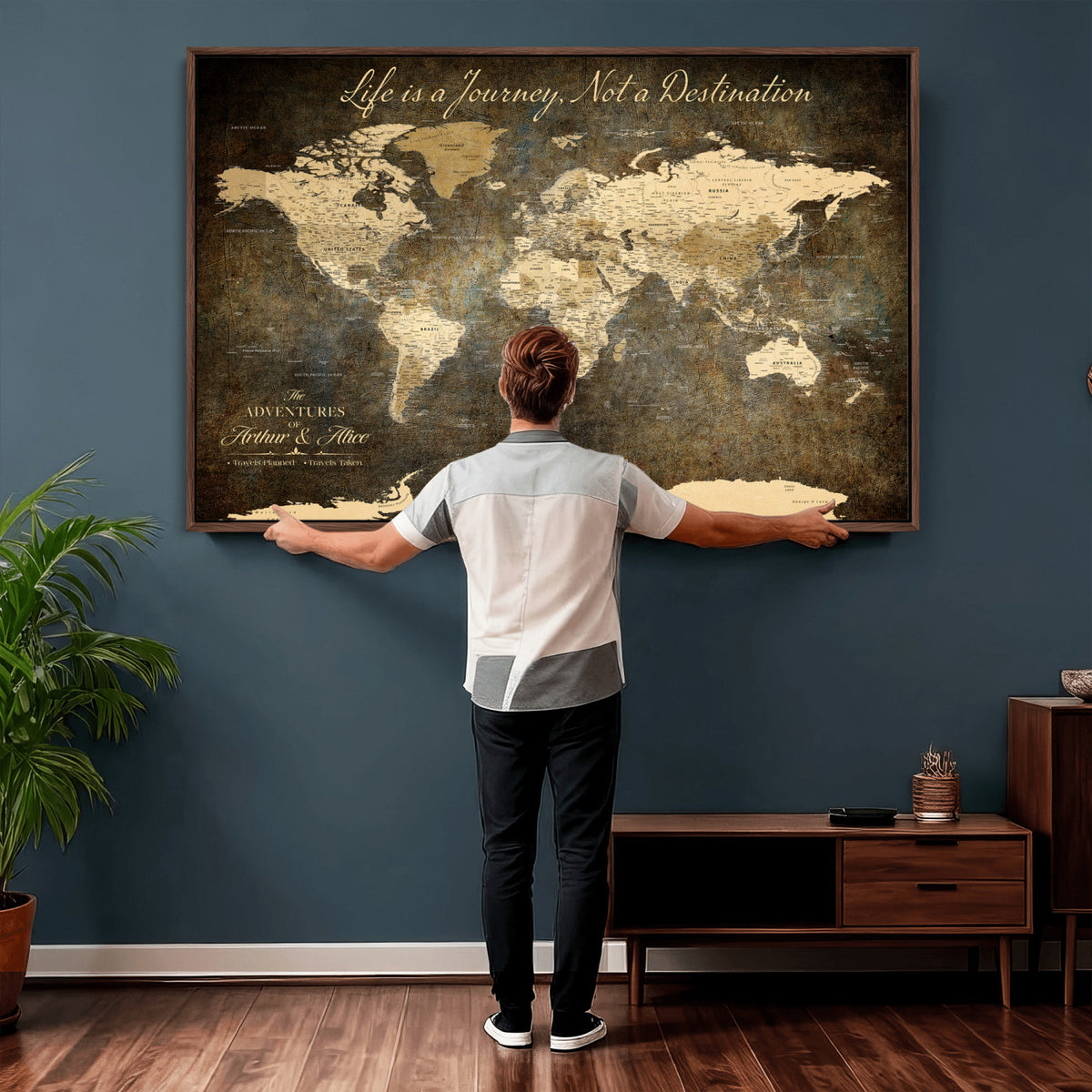 75877068-MGV-CV-36X24 - Custom Push Pin Travel Map Canvas Print, Couples Countries Visited Map, Bedroom and Study Decor