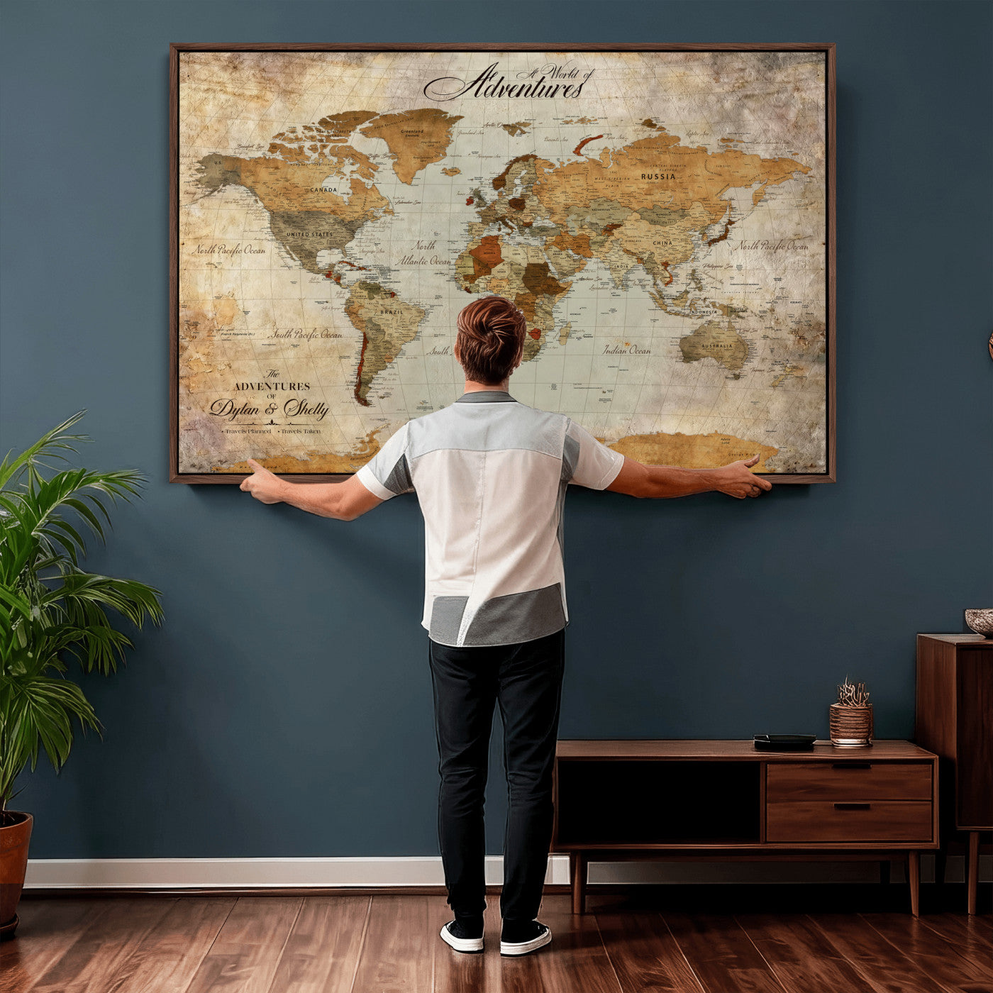 54461872-MGV-CV-36X24 - Custom Push Pin World Map Wall Art Canvas Print - Personalized Travel Tracker with Pins Framed Large for Home and Office Decor