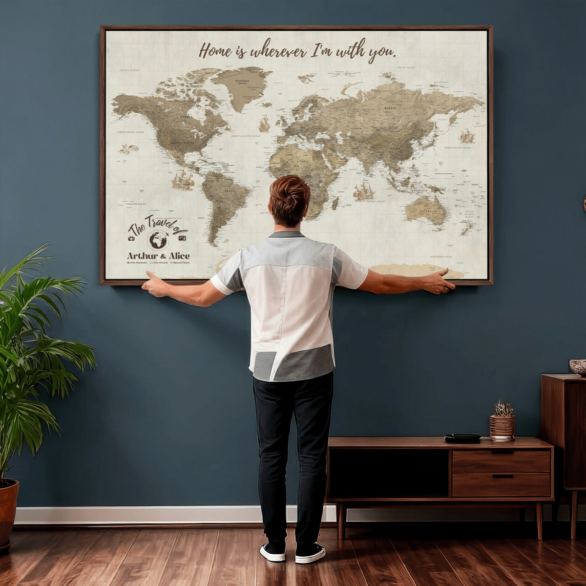 61351027-MGV-CV-36X24 - Custom Push Pin World Map Wall Art Canvas Print | Personalized Travel Tracker with Pins - NEWMAP-11