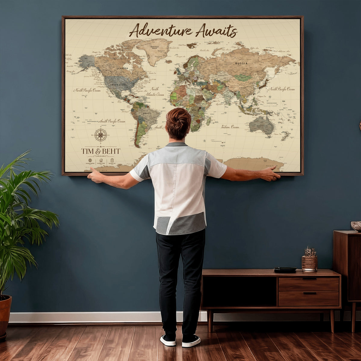 72027187-MGV-CV-36X24 - Custom Push Pin World Map Wall Art Canvas Print | Personalized Travel Tracker with Pins Map Print - NEWMAP-23