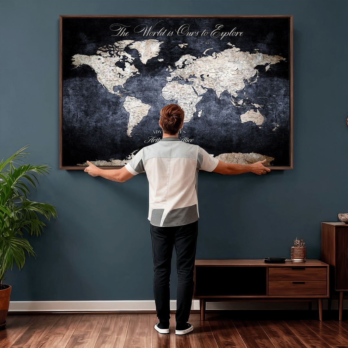 78489746-MGV-CV-36X24 - Custom Push Pin World Map Wall Art Canvas Print | Personalized Travel Tracker with Pins Framed Large for Home and Office Decor