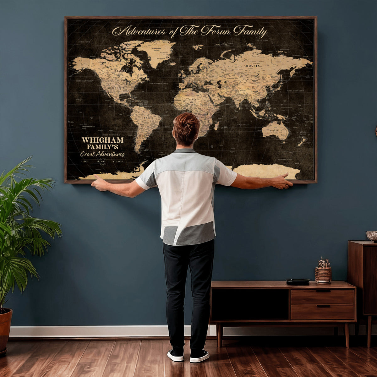 69635819-MGV-CV-36X24 - Custom Push Pin World Map Wall Art Canvas Print | Personalized Travel Tracker with Pins Framed Large for Home and Office Decor