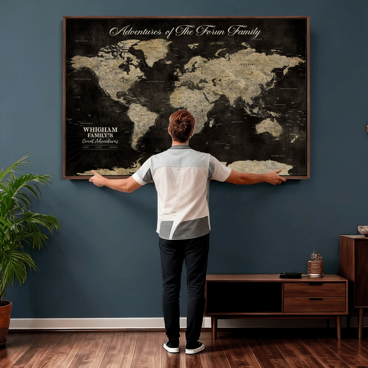 26348249-MGV-CV-36X24 - Custom Push Pin World Map Wall Art Canvas Print | Personalized Travel Tracker with Pins Framed Large for Home and Office Decor