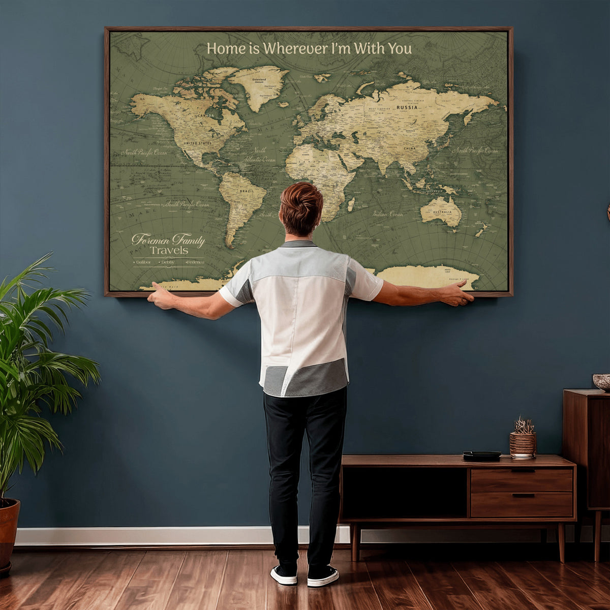 31715895-MGV-CV-36X24 - Custom Push Pin World Map Wall Art Canvas Print | Personalized Travel Tracker with Pins Framed Large for Home and Office Decor