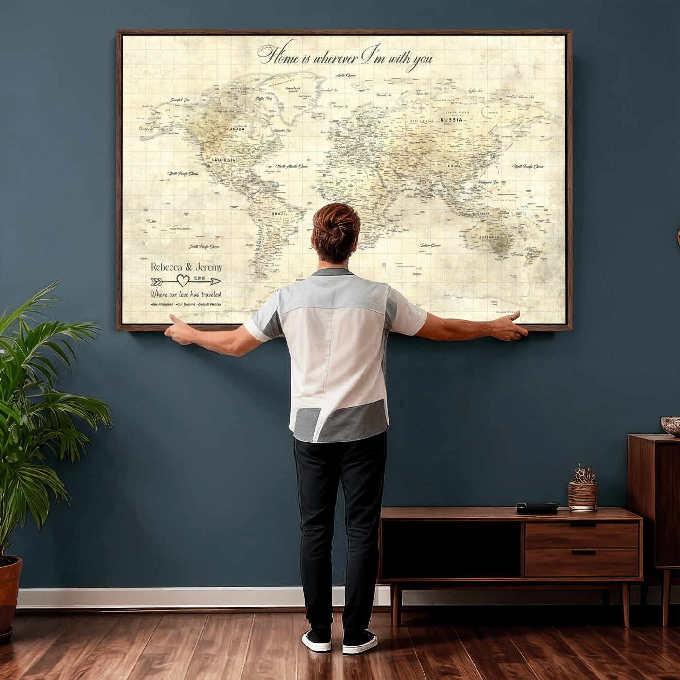 30705590-MGV-CV-36X24 - Custom Push Pin World Map Wall Art Canvas Print – Personalized Travel Tracker with Pins Framed Large for Home and Office Decor