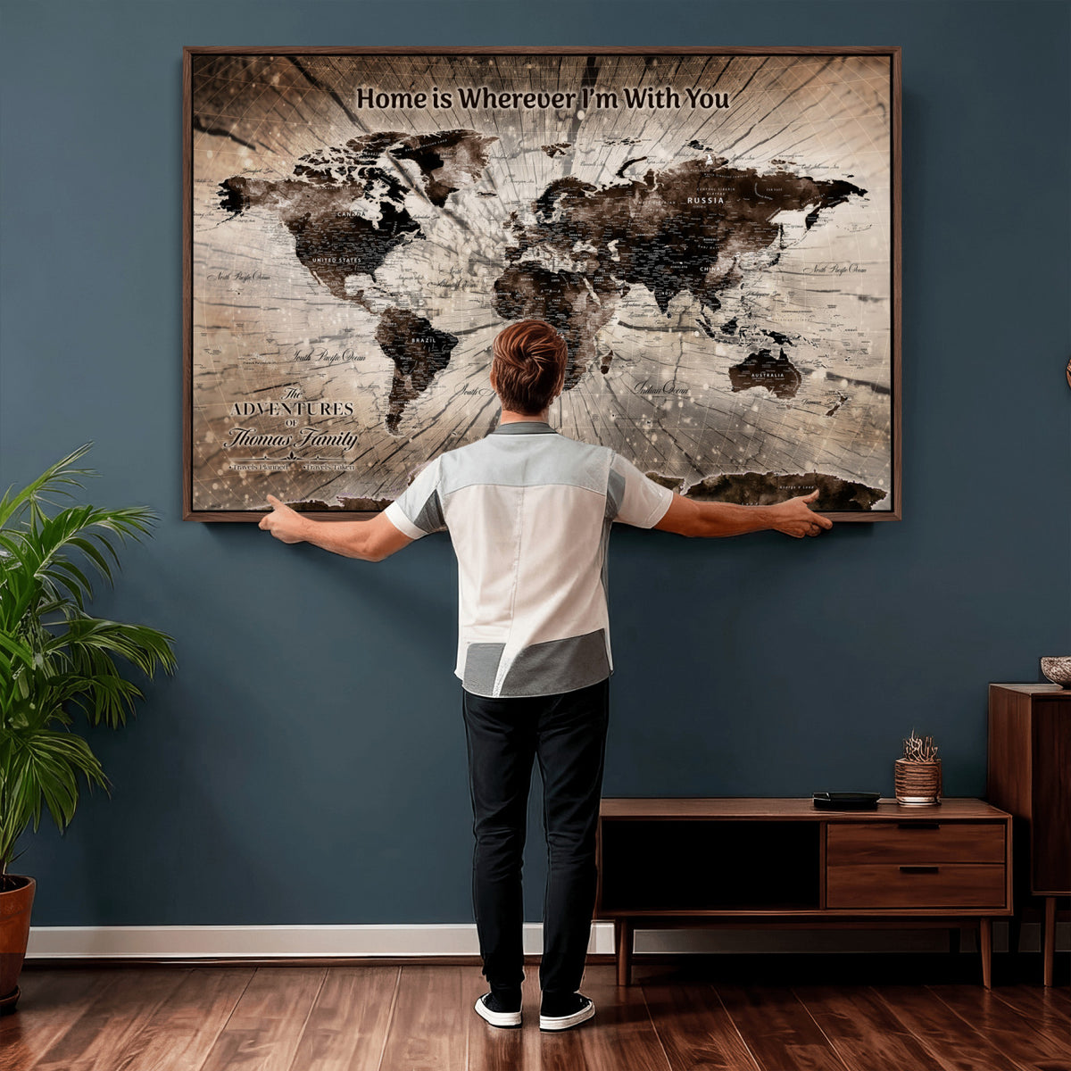 12350515-MGV-CV-36X24 - Personalized Push Pin World Map Wall Art Canvas Print, Customizable Framed Travel Map - NEWMAP-085