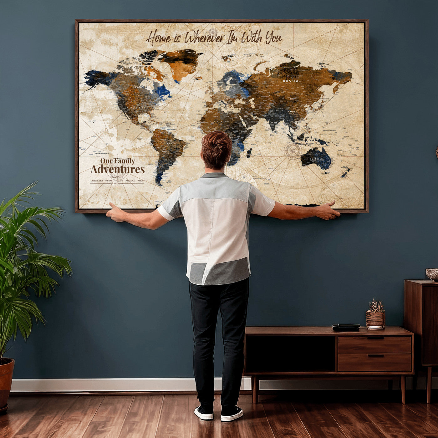 20227642-MGV-CV-36X24 - Custom Push Pin World Map Wall Art Canvas Print – Personalized Travel Tracker with Pins Framed Large for Home and Office Decor