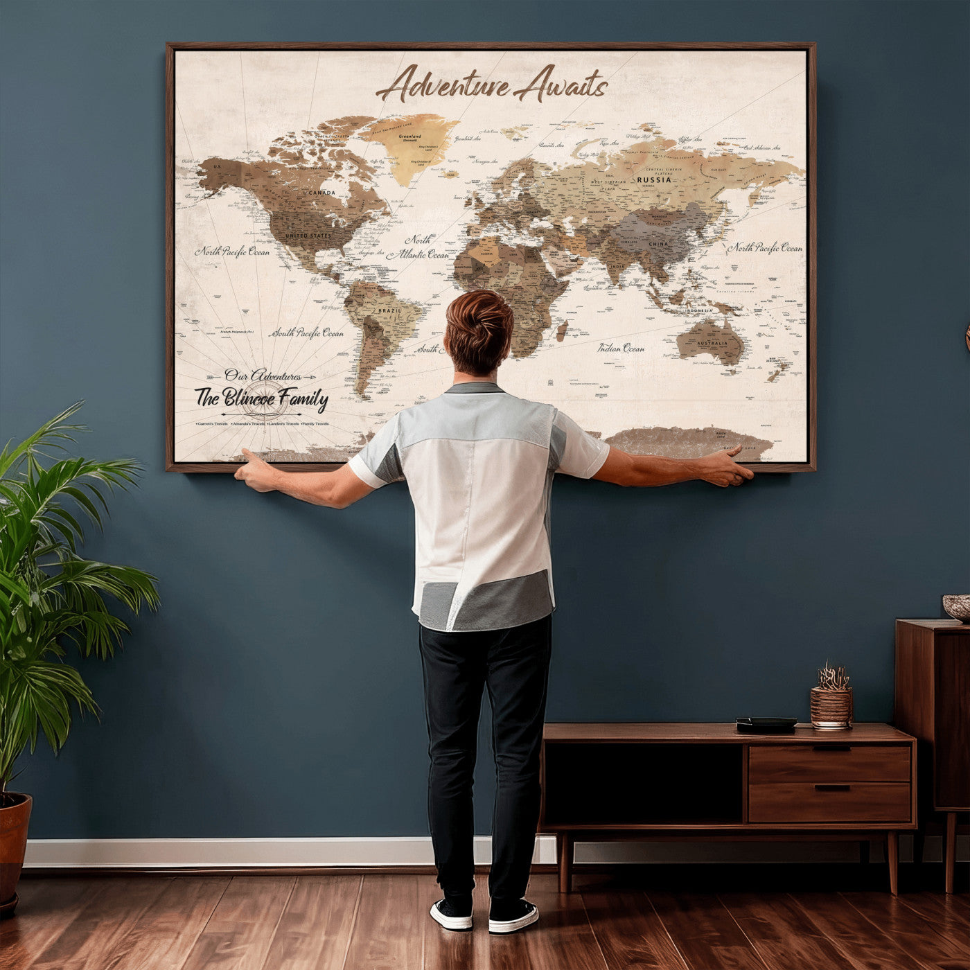 64110351-MGV-CV-36X24 - Custom Push Pin World Map Wall Art Canvas Print – Personalized Travel Tracker with Pins Framed Large for Home and Office Decor