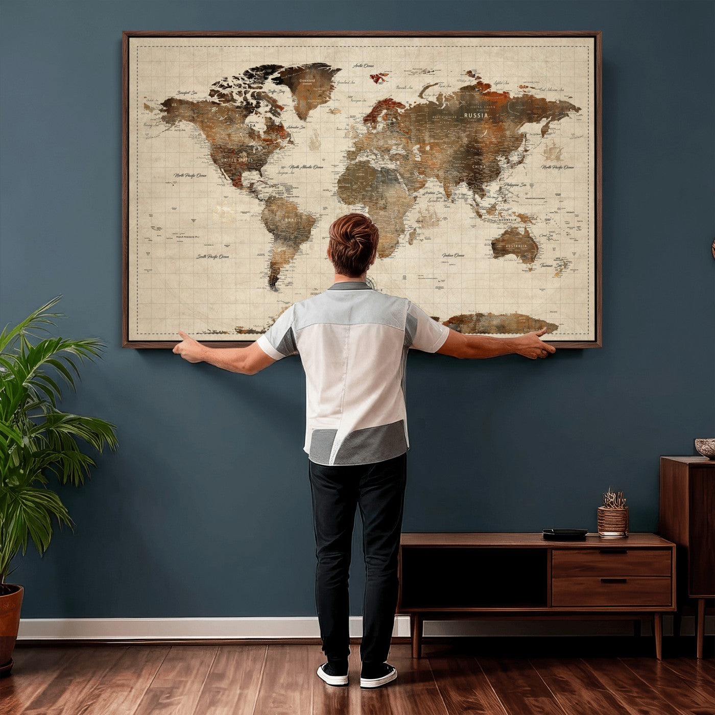 23610090-MGV-CV-36X24 - World Map Wall Art Canvas Print, Modern Decorative Framed Map Artwork Prints for Living Room, Office, Bedroom Wall Decor
