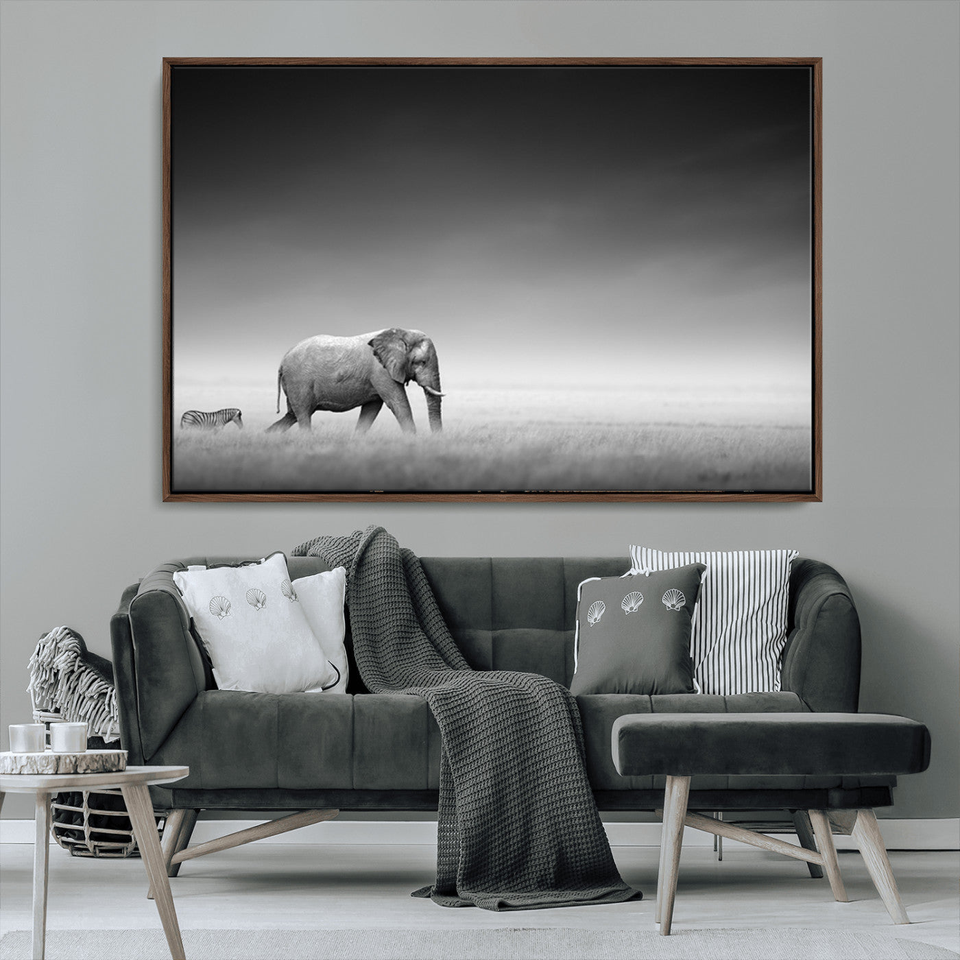 MGV-FC-36X24 - Elephand and Zebra Wall Art Canvas Print, Modern Artwork