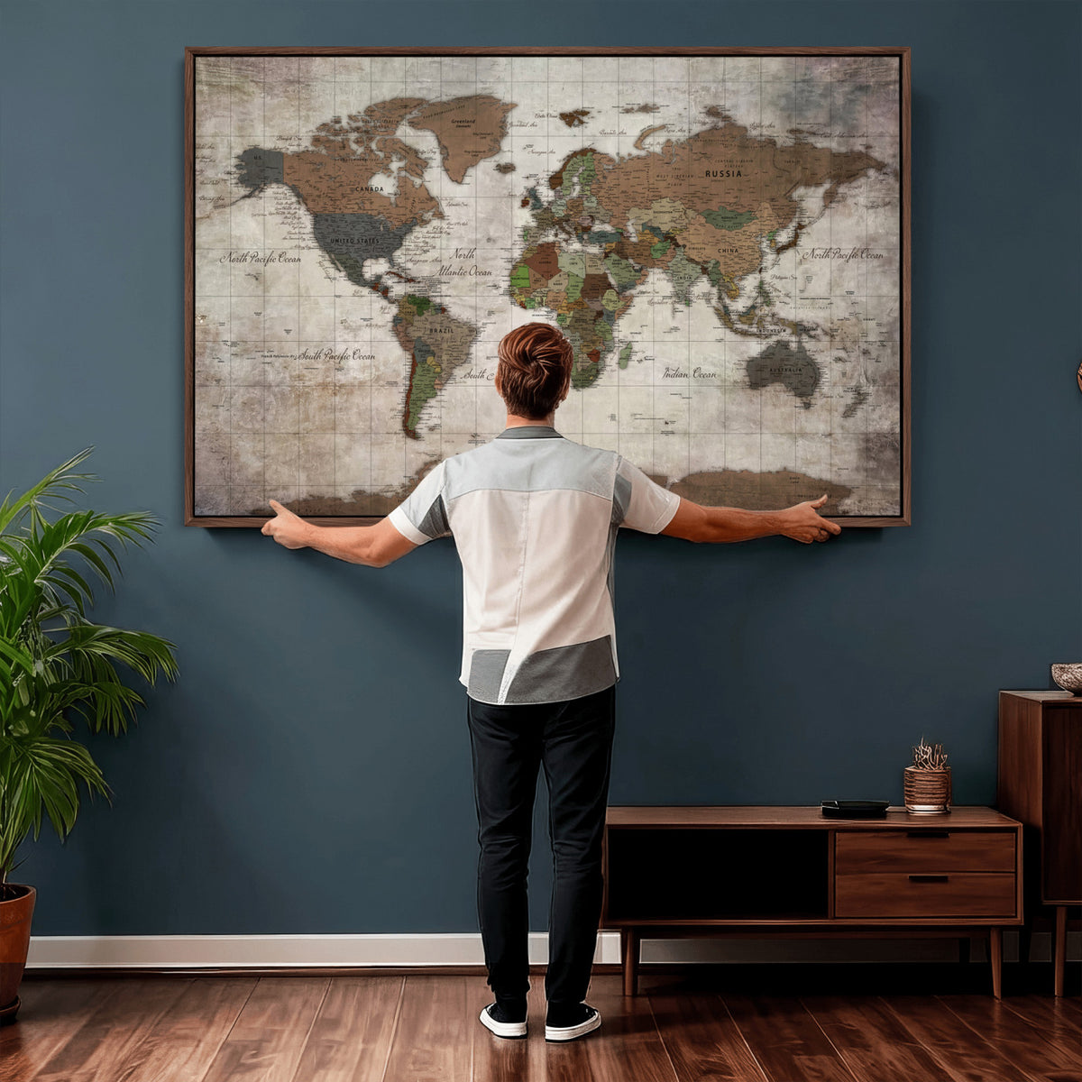 65393892-MGV-CV-36X24 - World Map Wall Art Canvas Print, Modern Decorative Framed Map Artwork Prints for Living Room, Office, Bedroom Wall Decor