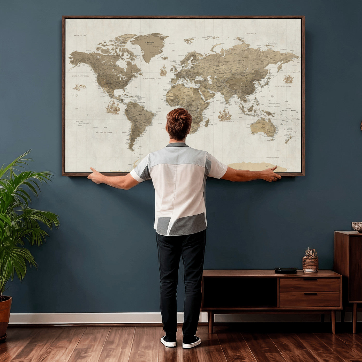 28283260-MGV-CV-36X24 - World Map Wall Art Canvas Print, Modern Decorative Framed Map Artwork Prints for Living Room, Office, Bedroom Wall Decor