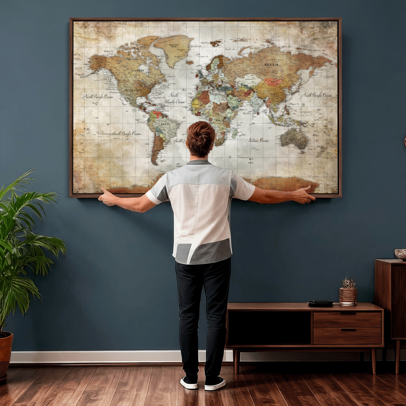 19855445-MGV-CV-36X24 - World Map Wall Art Canvas Print, Modern Decorative Framed Map Artwork Prints for Living Room, Office, Bedroom Wall Decor
