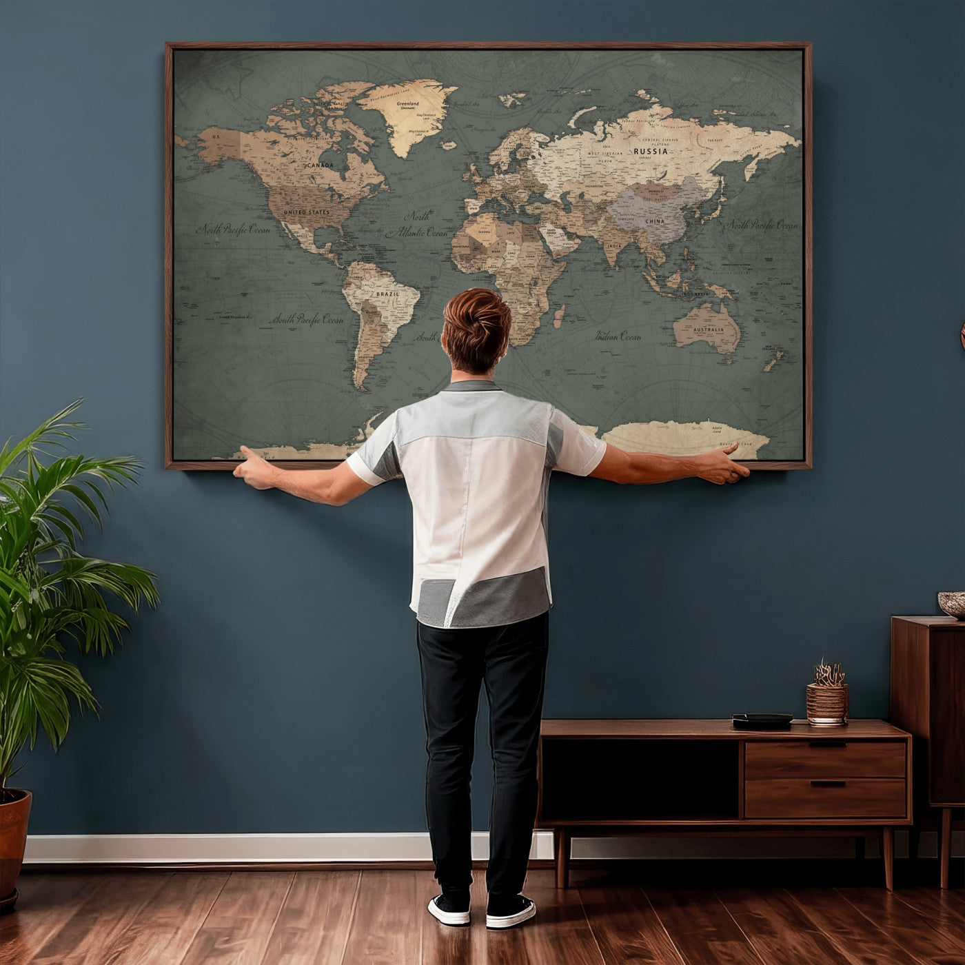 84619399-MGV-CV-36X24 - World Map Wall Art Canvas Print, Modern Decorative Framed Map Artwork Prints for Living Room, Office, Bedroom Wall Decor