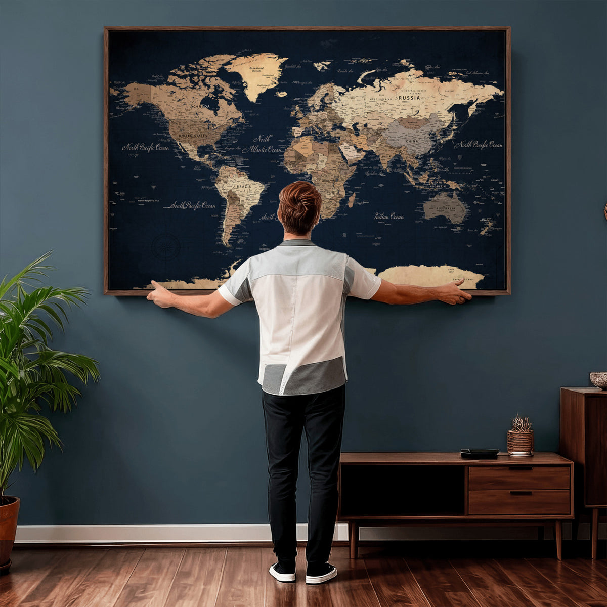 53971530-MGV-CV-36X24 - World Map Wall Art Canvas Print, Modern Decorative Framed Map Artwork Prints for Living Room, Office, Bedroom Wall Decor