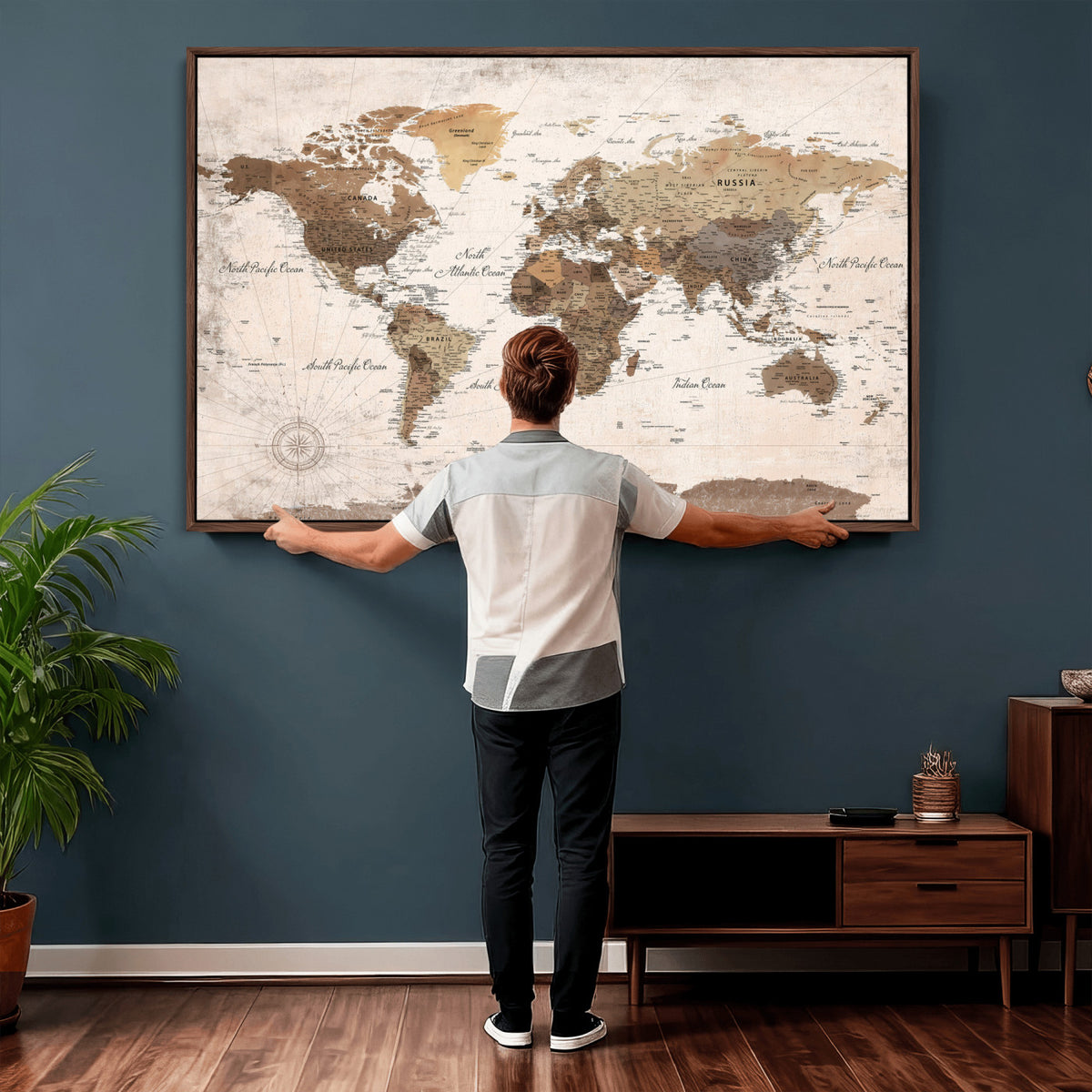 38923639-MGV-CV-36X24 - World Map Wall Art Canvas Print, Modern Decorative Framed Map Artwork Prints for Living Room, Office, Bedroom Wall Decor