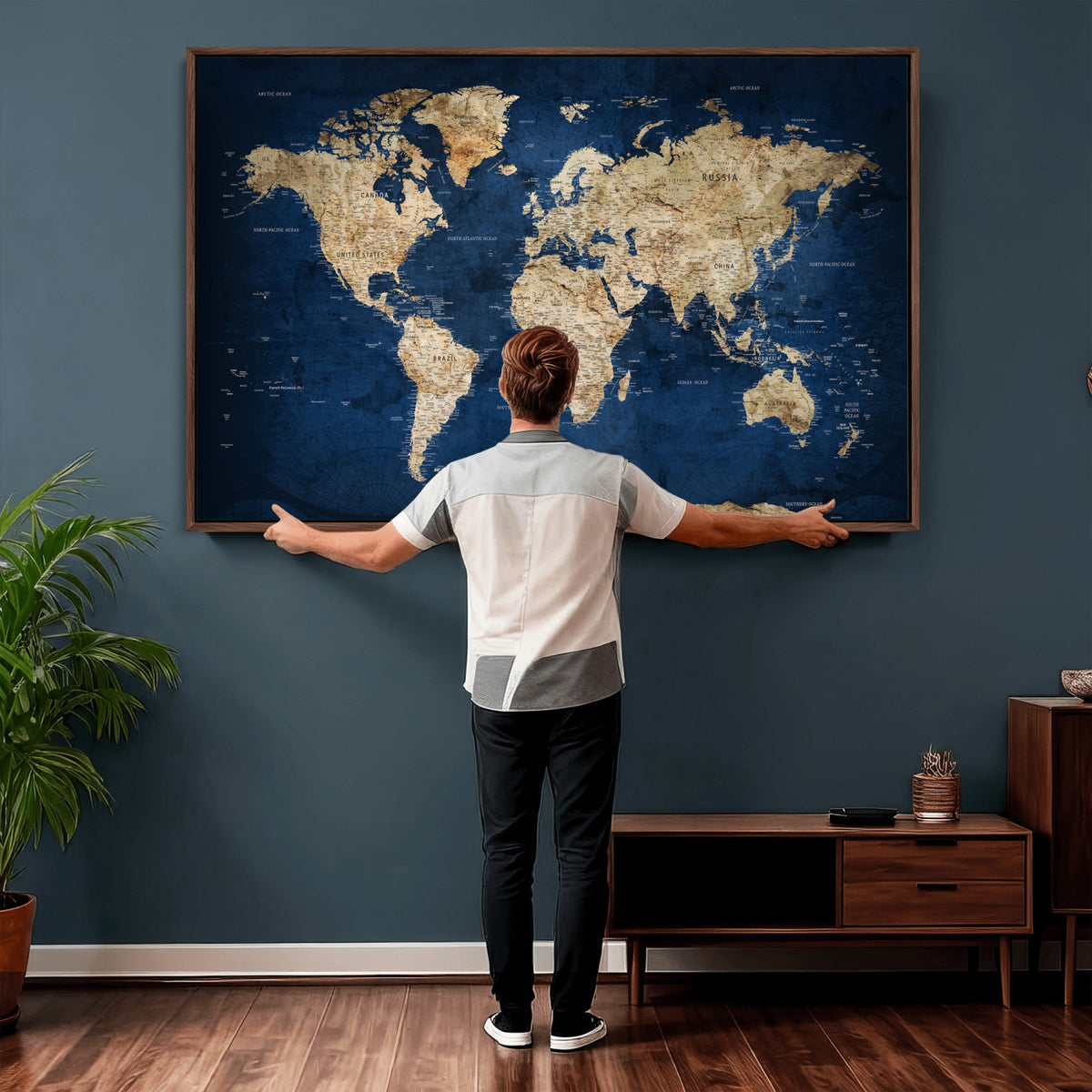 57503519-MGV-CV-36X24 - World Map Canvas Print – Framed Travel Map Wall Art for