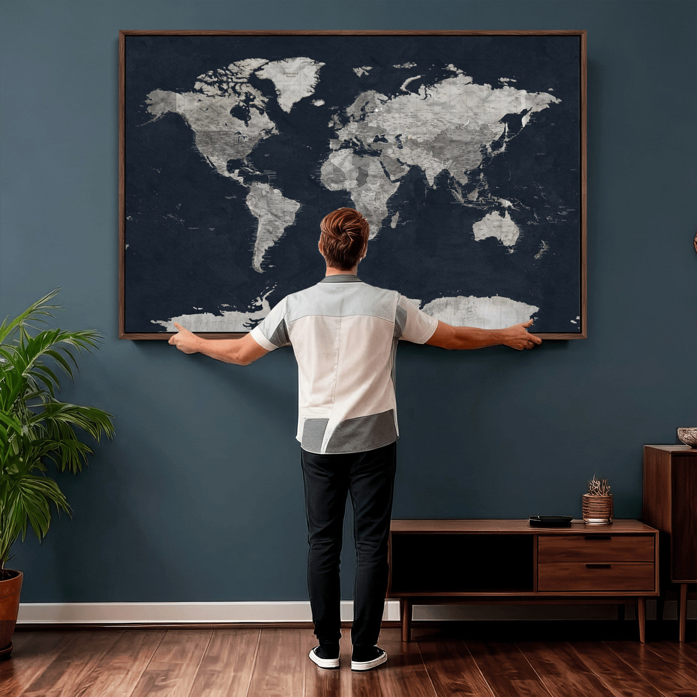 53886659-MGV-CV-36X24 - World Map Wall Art Canvas Print, Modern Decorative Framed Map Artwork Prints for Living Room, Office, Bedroom Wall Decor