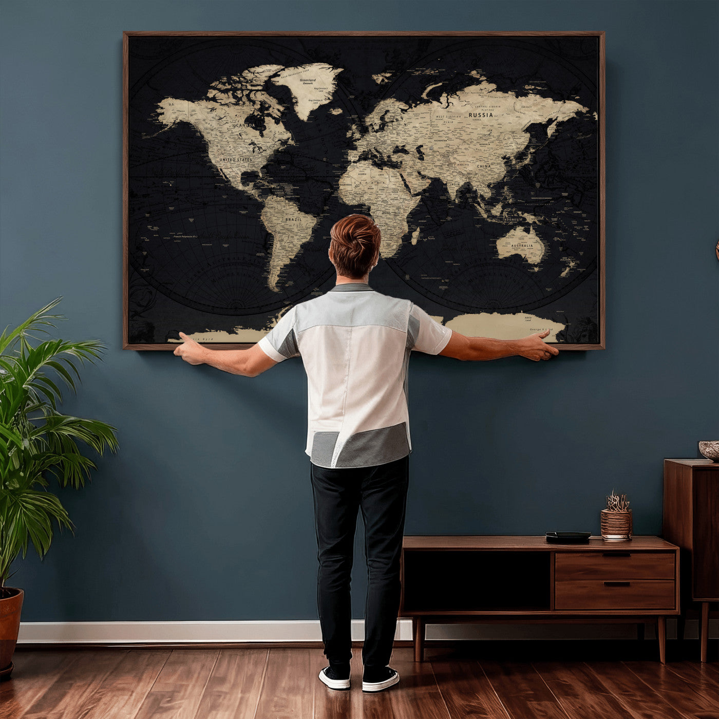 61835687-MGV-CV-36X24 - World Map Wall Art Canvas Print, Modern Decorative Framed Map Artwork Prints for Living Room, Office, Bedroom Wall Decor