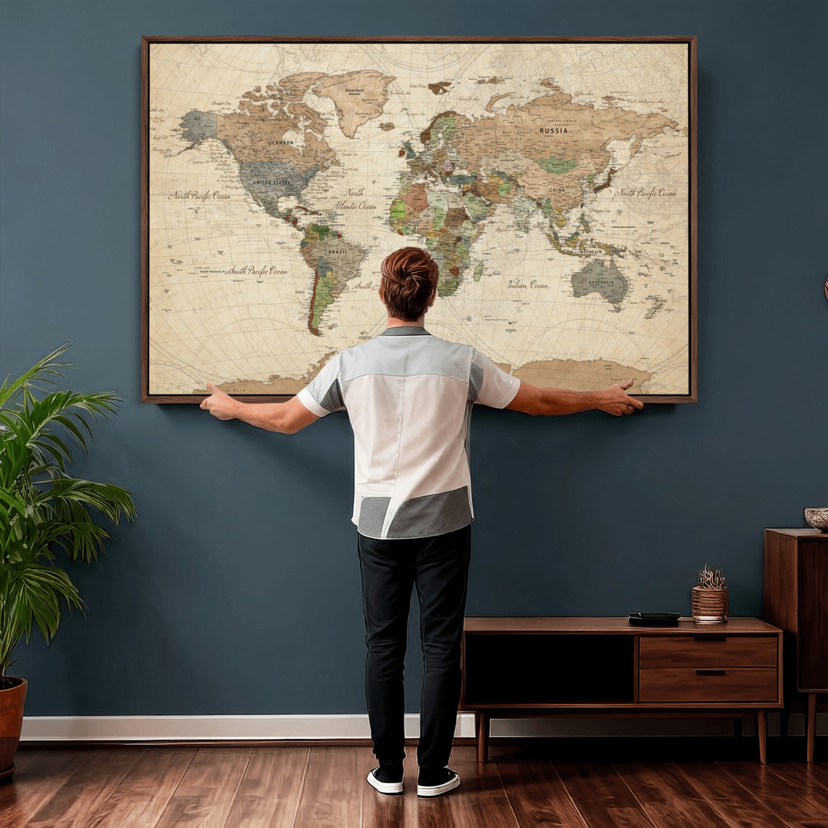16856902-MGV-CV-36X24 - Vintage World Map Canvas Wall Art - Rustic Grunge Texture