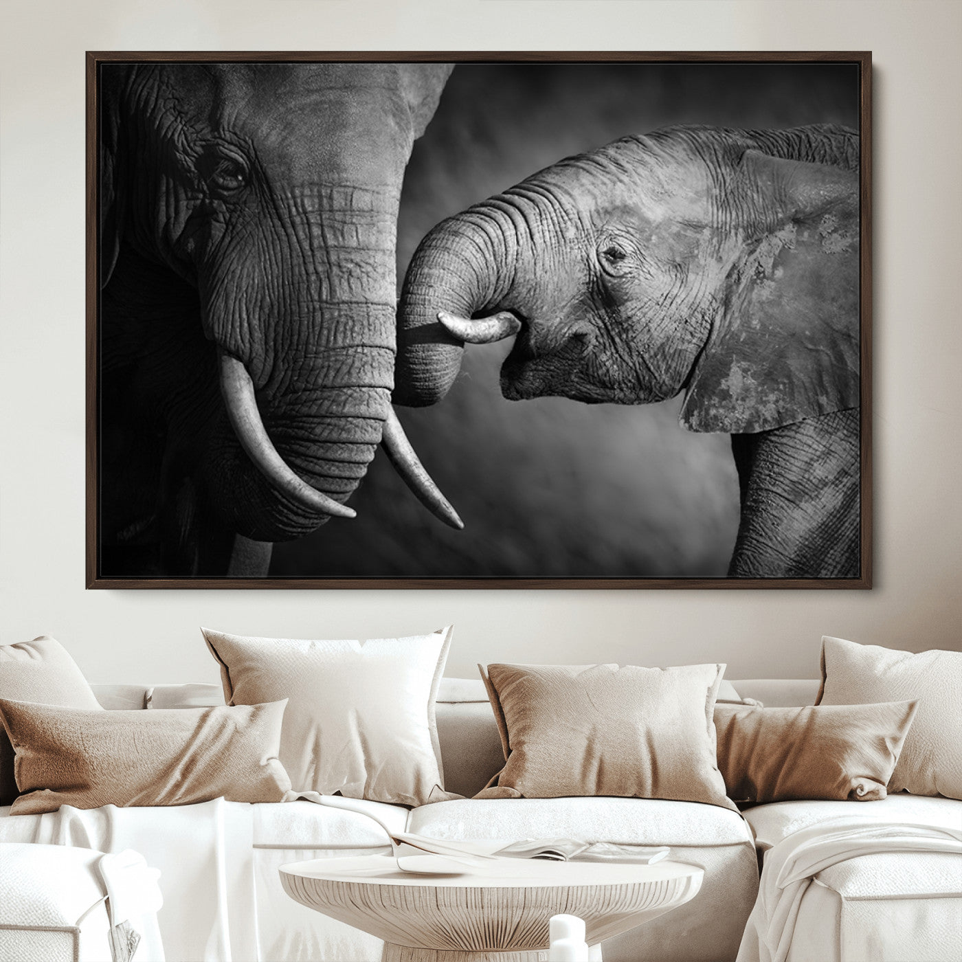 42691-MGV-CV-36X24-Elephant Family Wall Art Canvas, Framed Elephant Family Canvas Print
