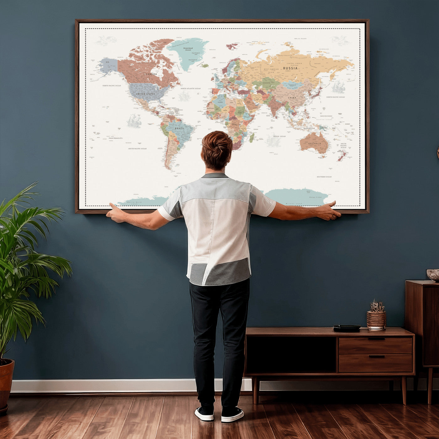 63447567-MGV-CV-36X24 - World Map Wall Art Canvas Print, Modern Decorative Framed Map Artwork Prints for Living Room, Office, Bedroom Wall Decor