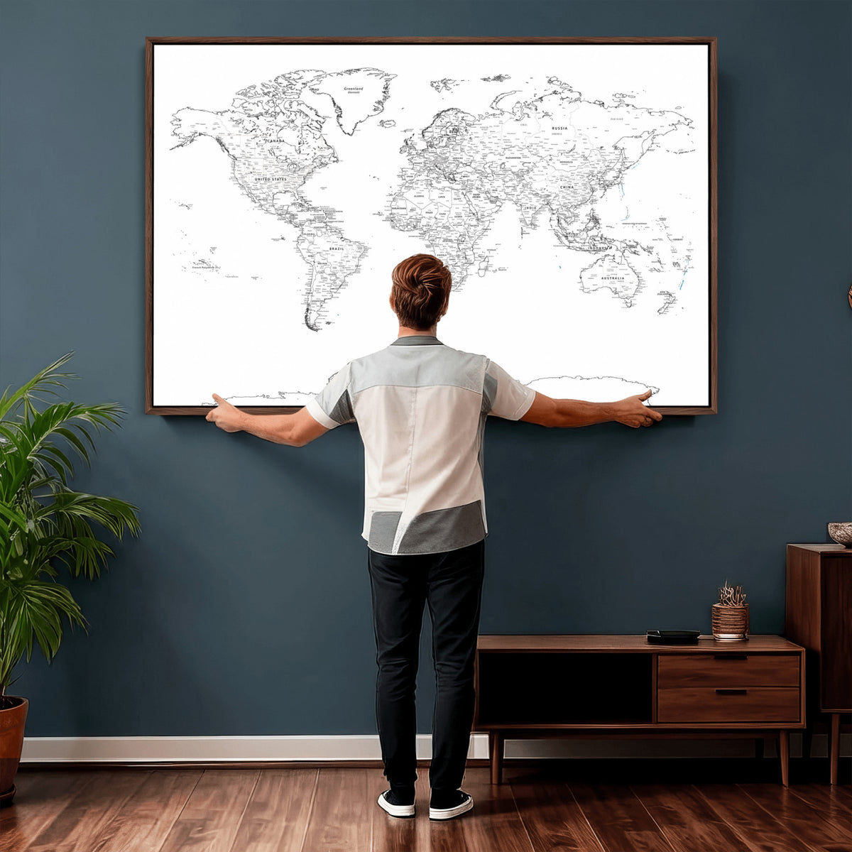 21002736-MGV-CV-36X24 - World Map Canvas Print, Framed Modern Detailed Map of the World for Home or Office