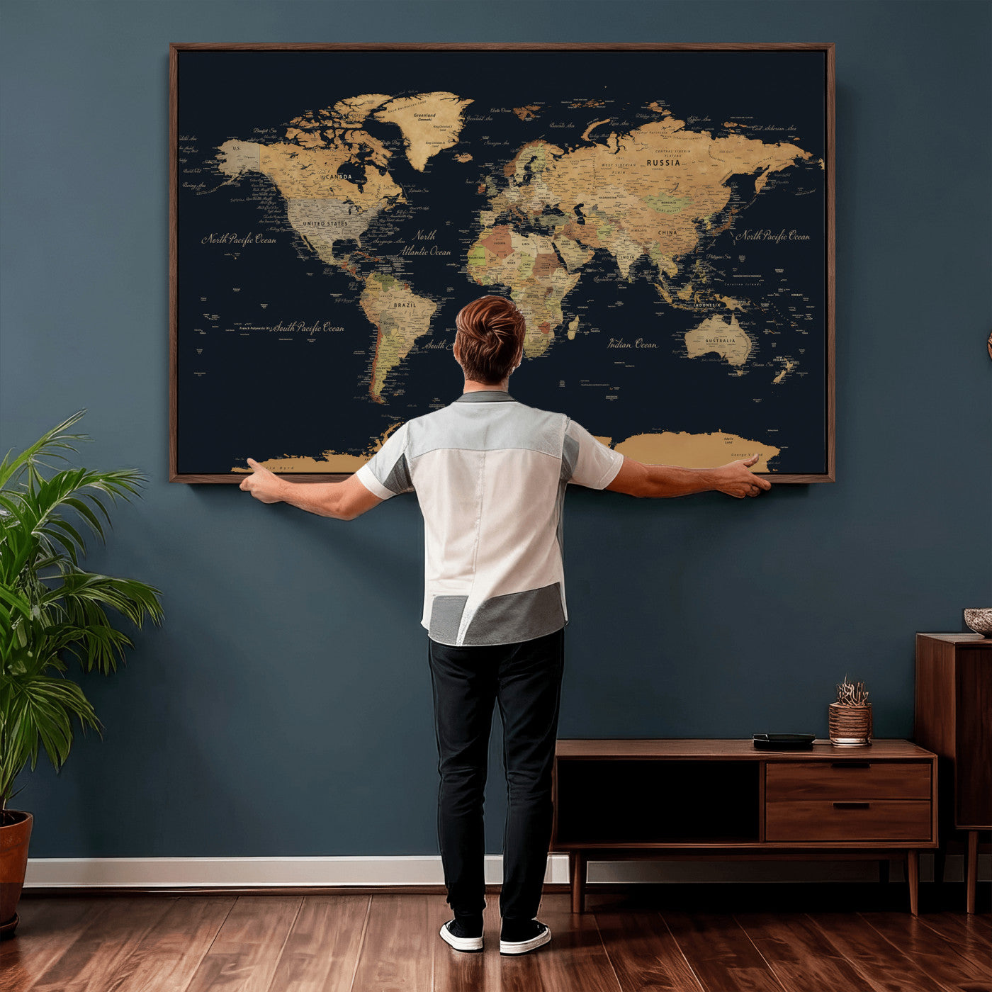 36916368-MGV-CV-36X24 - World Map Wall Art Canvas Print, Modern Decorative Framed Map Artwork Prints for Living Room, Office, Bedroom Wall Decor