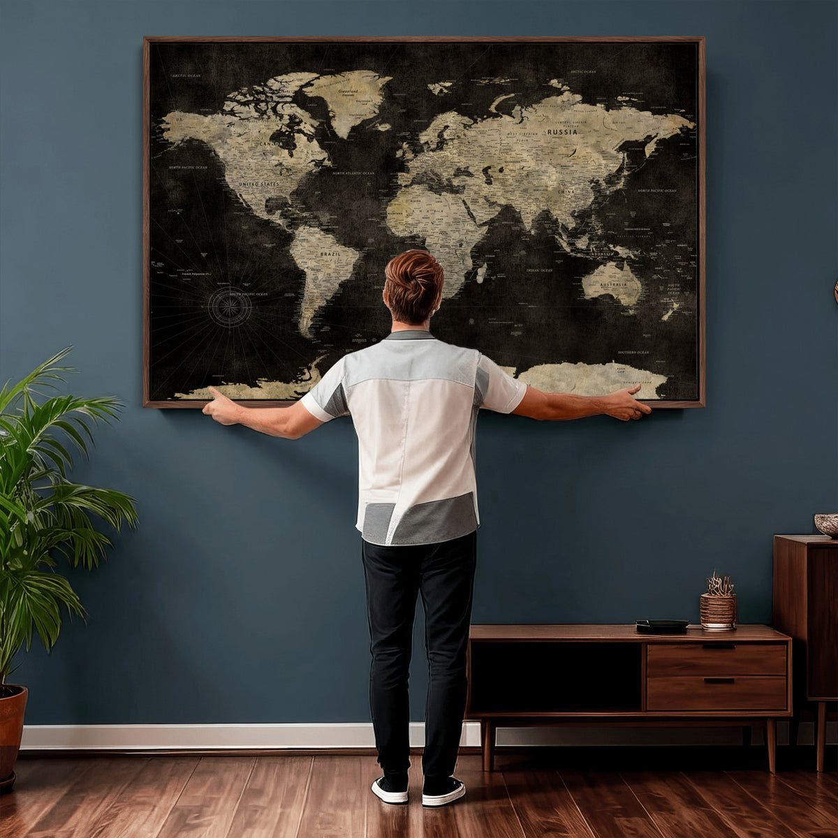 60653880-MGV-CV-36X24 - Push Pin World Map Canvas Wall Art Print, Interactive Travel