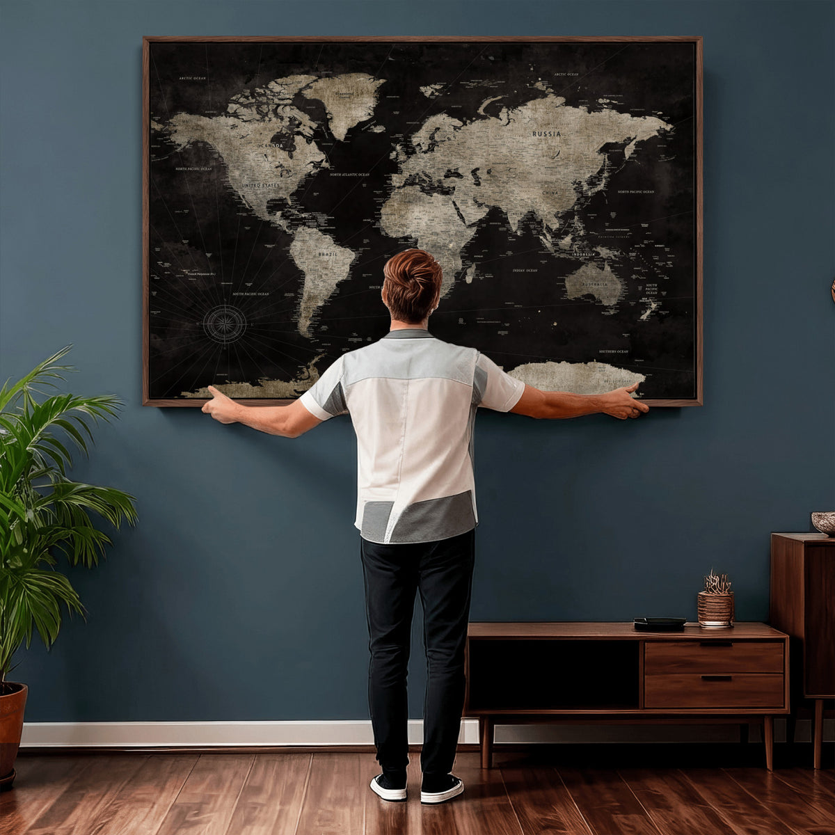 56225956-MGV-CV-36X24 - Detailed World Map Wall Art Print - Large Framed World Map