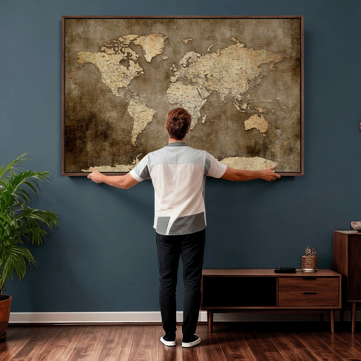 35847542-MGV-CV-36X24 - Dark Vintage World Map Canvas Wall Art Print, Antique Map