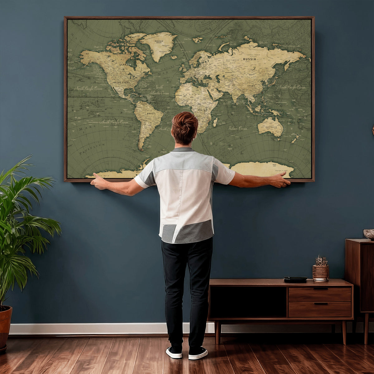 75846040-MGV-CV-36X24 - Large World Map Canvas Wall Art Print for Study Room Decor -