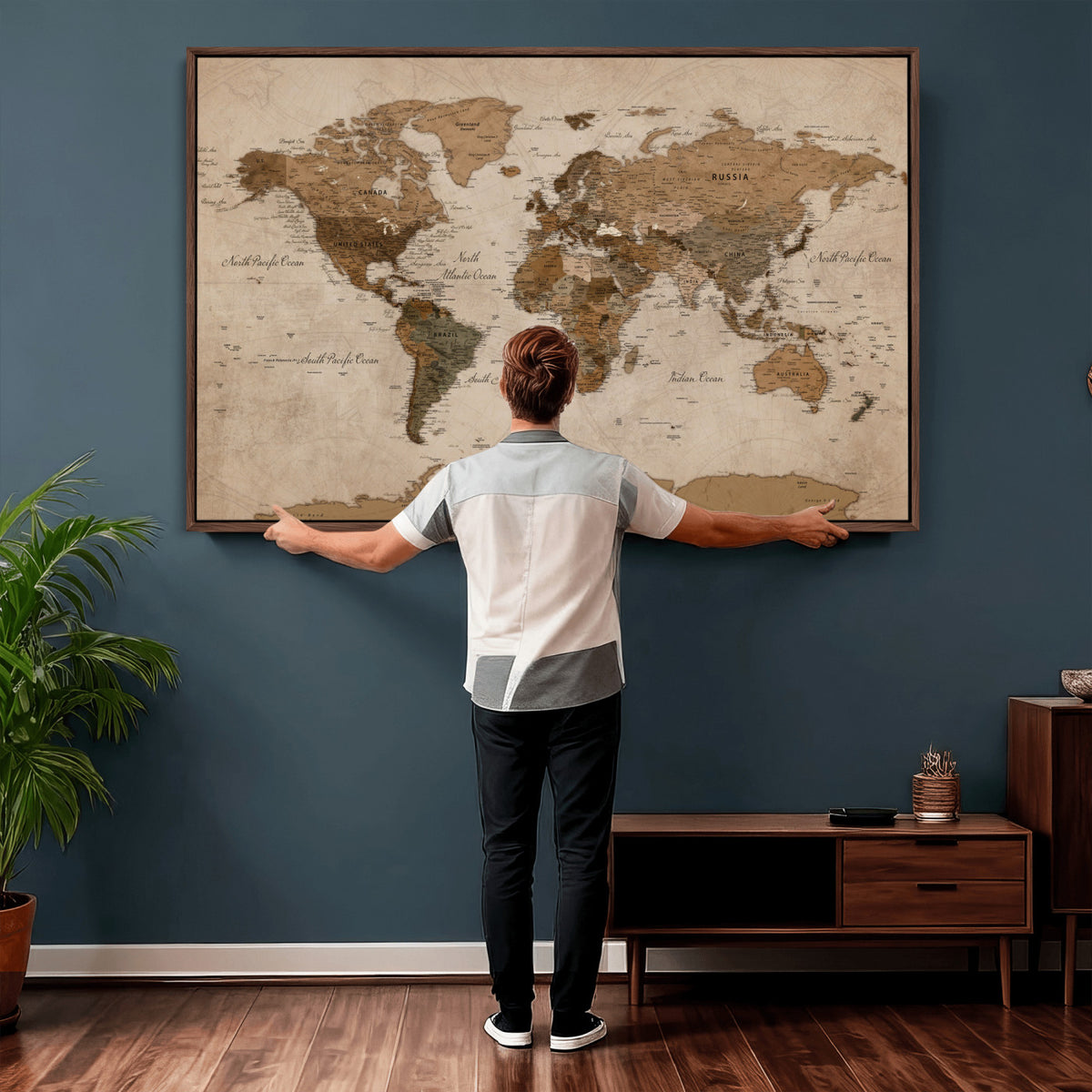40064188-MGV-CV-36X24 - World Map Wall Art Canvas Print, Modern Decorative Framed Map Artwork Prints for Living Room, Office, Bedroom Wall Decor