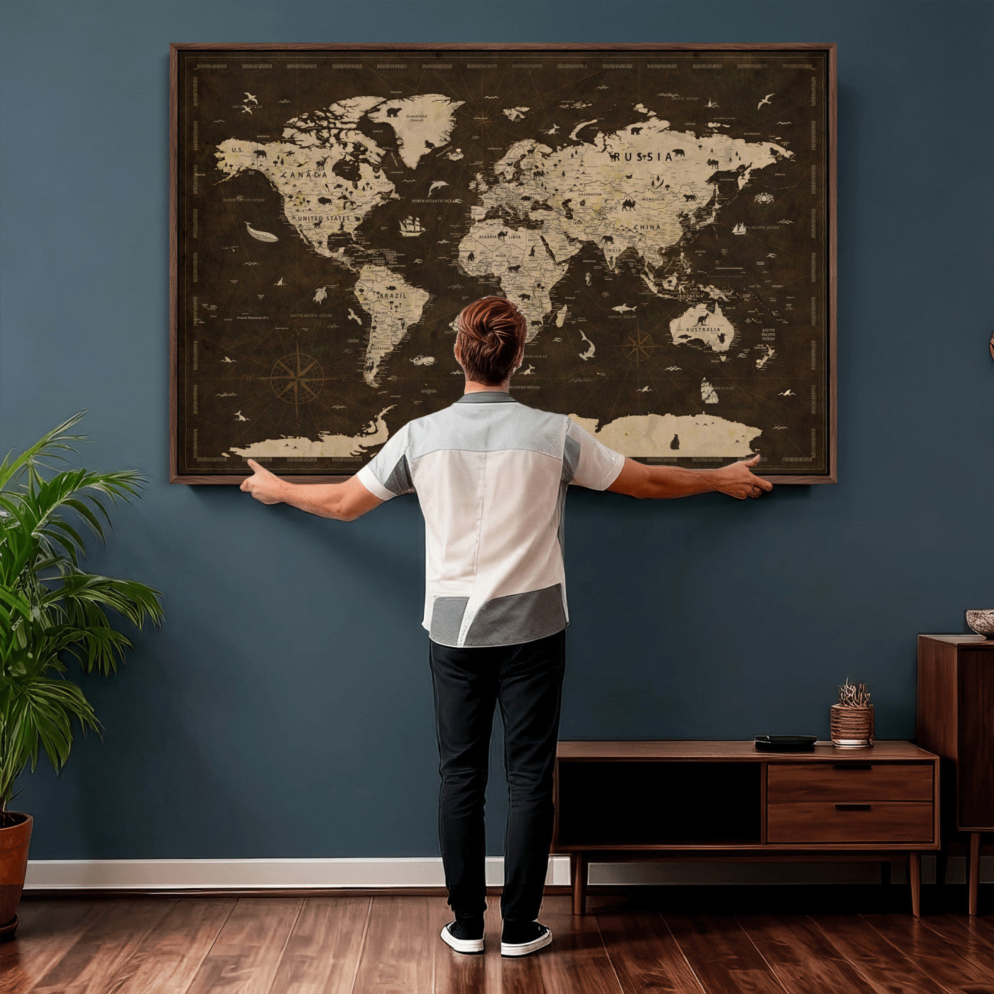 44276398-MGV-CV-36X24 - World Map Wall Art Canvas Print, Modern Decorative Framed Map Artwork Prints for Living Room, Office, Bedroom Wall Decor
