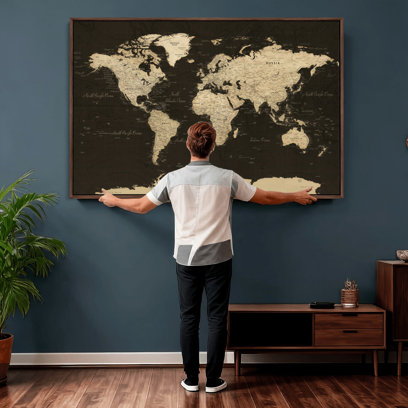 89024244-MGV-CV-36X24 - World Map Wall Art Canvas Print, Modern Decorative Framed Map Artwork Prints for Living Room, Office, Bedroom Wall Decor