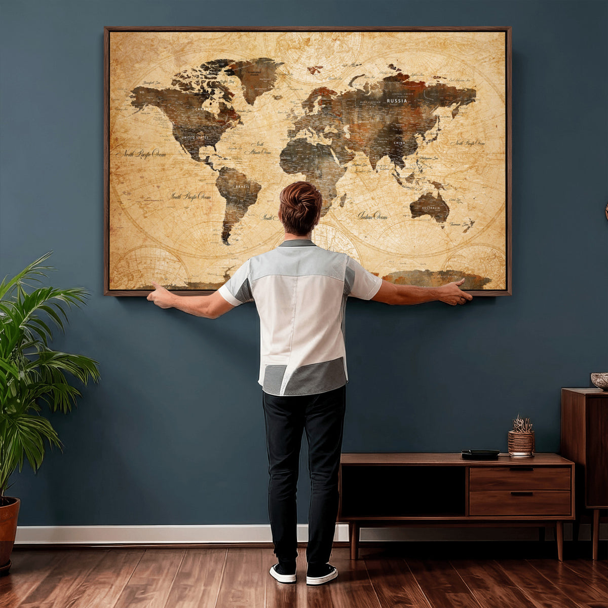 63156625-MGV-CV-36X24 - World Map Wall Art Canvas Print, Modern Decorative Framed Map Artwork Prints for Living Room, Office, Bedroom Wall Decor