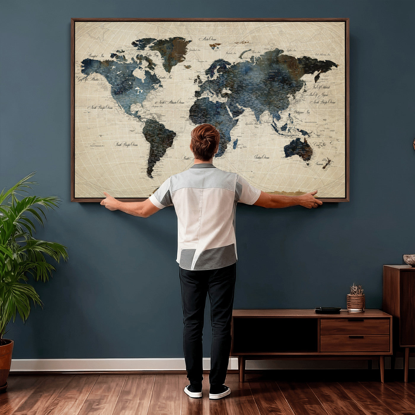 72927803-MGV-CV-36X24 - World Map Wall Art Canvas Print, Modern Decorative Framed Map Artwork Prints for Living Room, Office, Bedroom Wall Decor