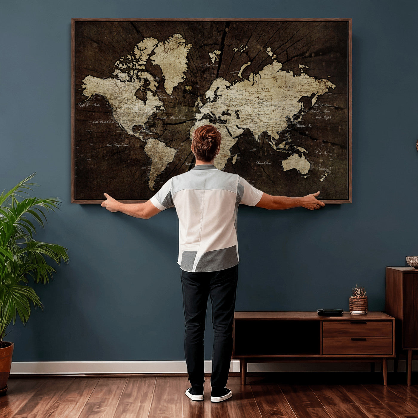 40991509-MGV-CV-36X24 - World Map Wall Art Canvas Print, Modern Decorative Framed Map Artwork Prints for Living Room, Office, Bedroom Wall Decor