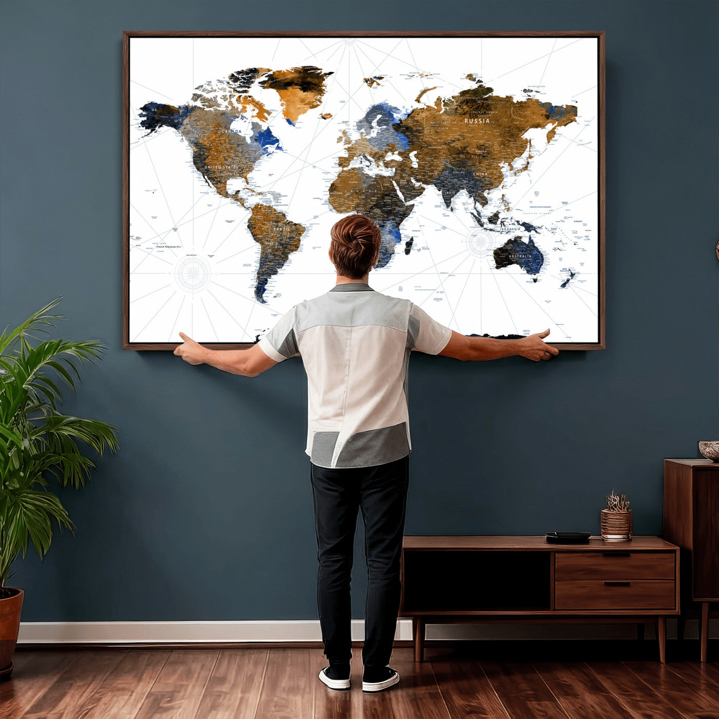56364879-MGV-CV-36X24 - World Map Wall Art Canvas Print, Modern Decorative Framed Map Artwork Prints for Living Room, Office, Bedroom Wall Decor